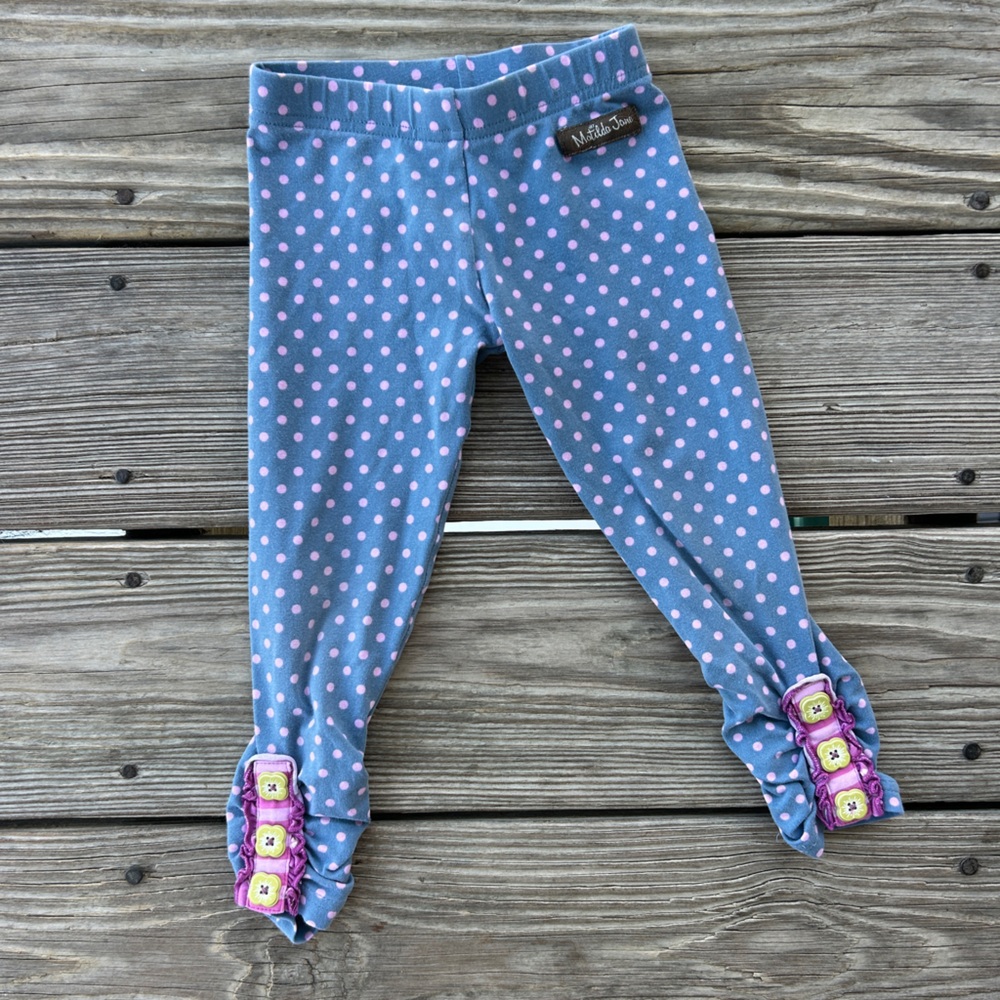 Matilda Jane Toddler 2T Leggings Blue Pink Green Polka Dot Leggings w Buttons